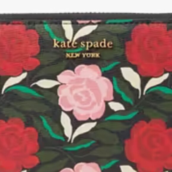 Kate Spade Morgan Large Floral Wallet Womens Black Pink Roses Continental Zip - Picture 7 of 9